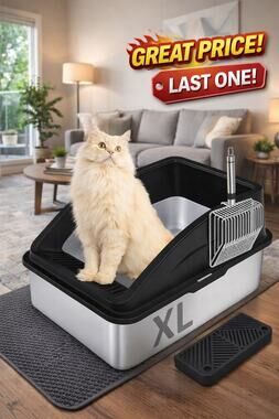 XL Stainless Steel Cat Litter Box Enclosed 24in Large Easy Clean Kit New